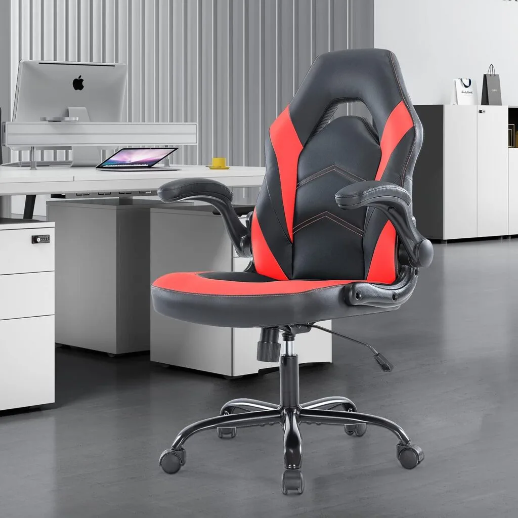 OLIXIS PU Leather Padded Grey Black Gaming Office Chair, 25.5D x 27.8W x 46H OLIXIS PU Leather Padded Grey Black Gaming Office Chair, 25.5D x 27.8W x 46H