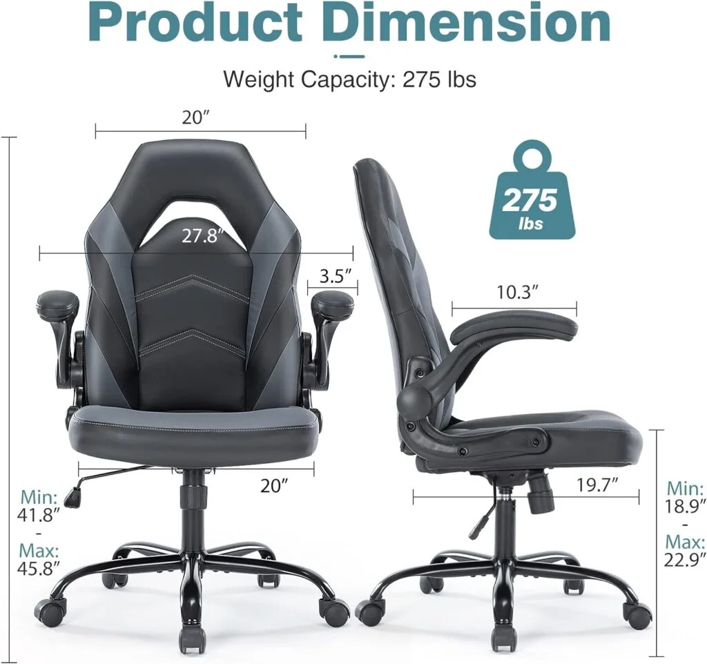 OLIXIS PU Leather Padded Grey Black Gaming Office Chair, 25.5D x 27.8W x 46H OLIXIS PU Leather Padded Grey Black Gaming Office Chair, 25.5D x 27.8W x 46H