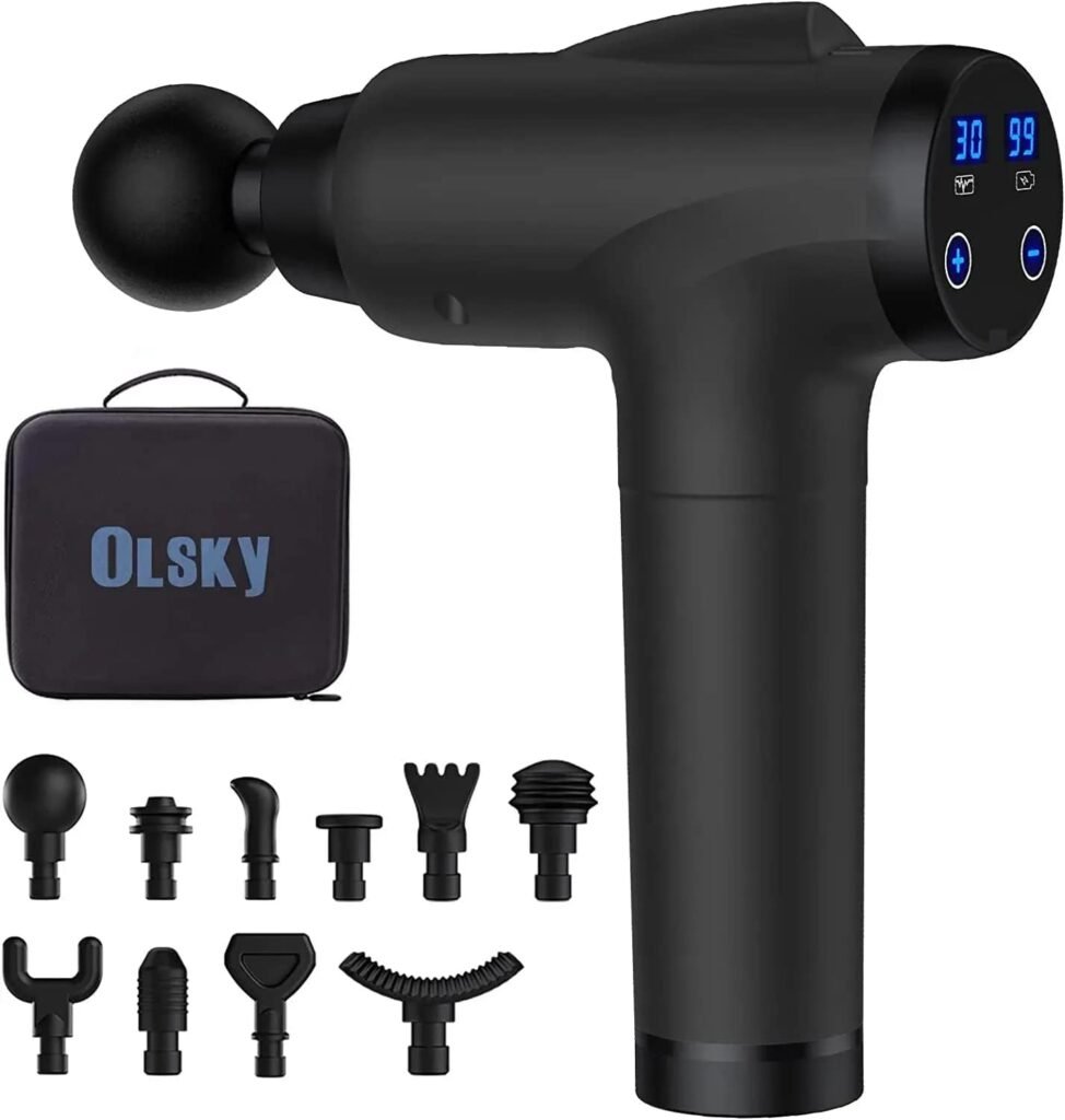 OLsky Massage Gun Deep Tissue, Handheld Electric Muscle Back Massager, High Intensity Percussion Massagers Device for Pain Relief with 10 Attachments  30 Speed(Black)