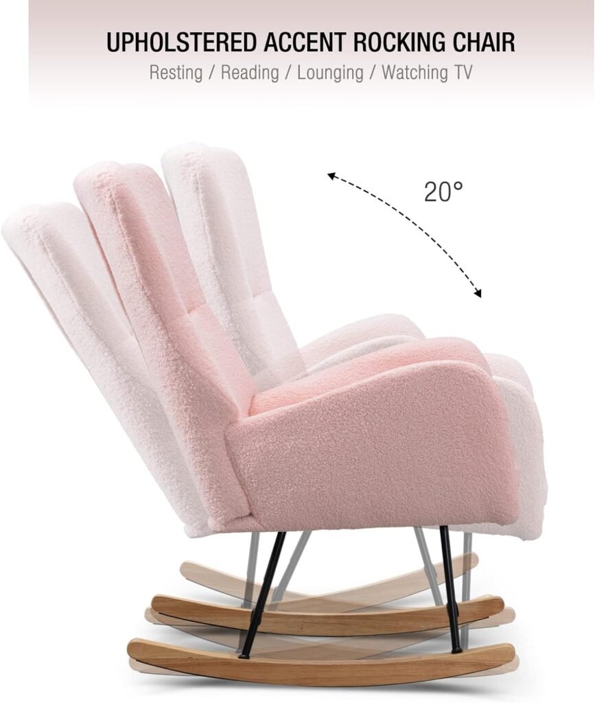 ONPNO Modern Rocking Accent Chair, High Backrest Glider Rocker for Baby Nursery, Uplostered Comfy Armchair for Living Room Bedroom (Pink)