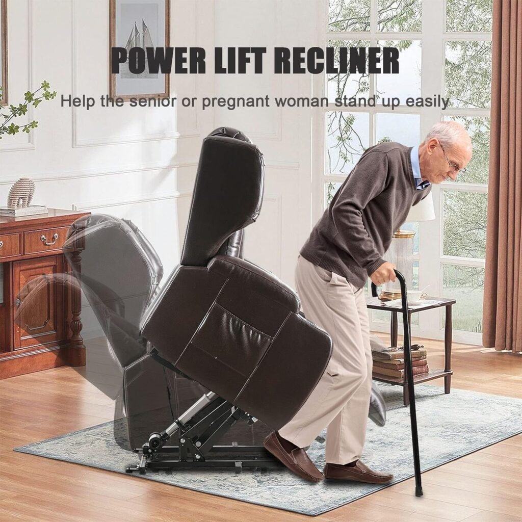 Oprisen Lift Chair Recliner Power Lift Recliner Chair for Elderly Pregnant w/Massage Heat Infinite Position Electric Lift Recliner w/USB Port/Cup Holders/Side Pockets (PU-Leather Solid Brown)