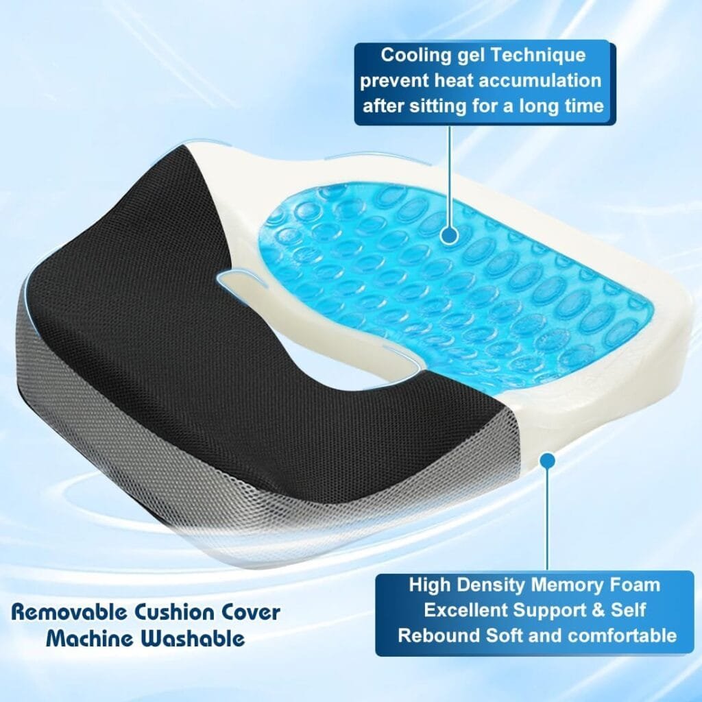 Orthopedic Coccyx Pad Memory Foam Seat Cushion-Pain Relief for Back Tailbone  Hemorrhoids,Gel Enhanced Chair Cushion with Cover for Paralysis,Sedentary,Car,Wheelchair,Sciatica Bed Elderly Bedsore