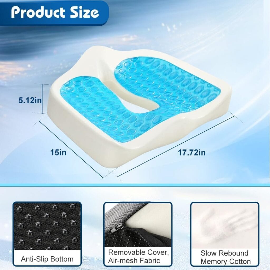 Orthopedic Coccyx Pad Memory Foam Seat Cushion-Pain Relief for Back Tailbone  Hemorrhoids,Gel Enhanced Chair Cushion with Cover for Paralysis,Sedentary,Car,Wheelchair,Sciatica Bed Elderly Bedsore