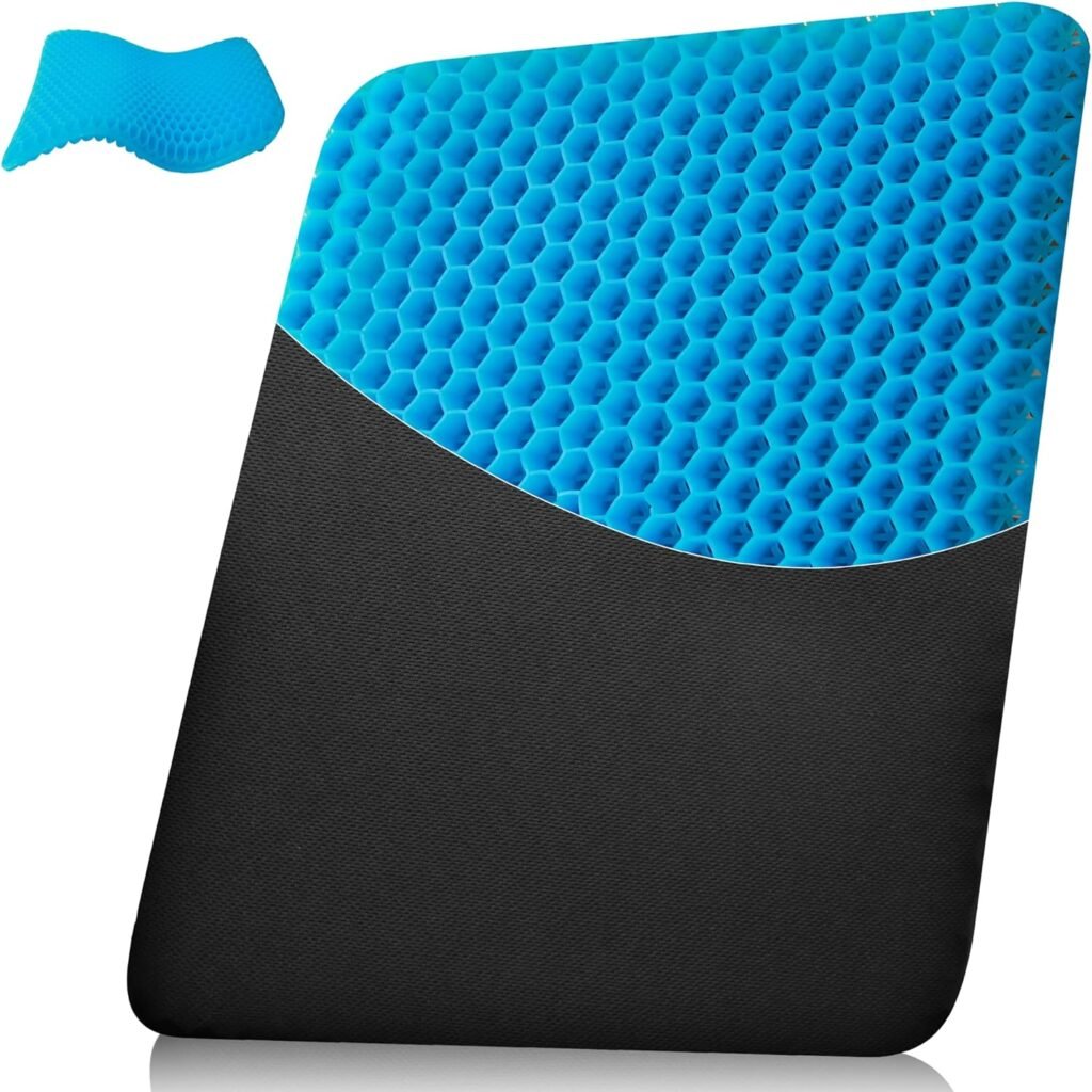 OSWCHIC Gel Seat Cushion Pressure Relief Double Layer Honeycomb Breathable Chair Cooling Pad for Car Driver Office Wheel Chair Tailbone Sciatic Nerve Spine Pain Relief