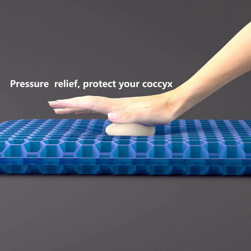 OSWCHIC Gel Seat Cushion Pressure Relief Double Layer Honeycomb Breathable Chair Cooling Pad for Car Driver Office Wheel Chair Tailbone Sciatic Nerve Spine Pain Relief