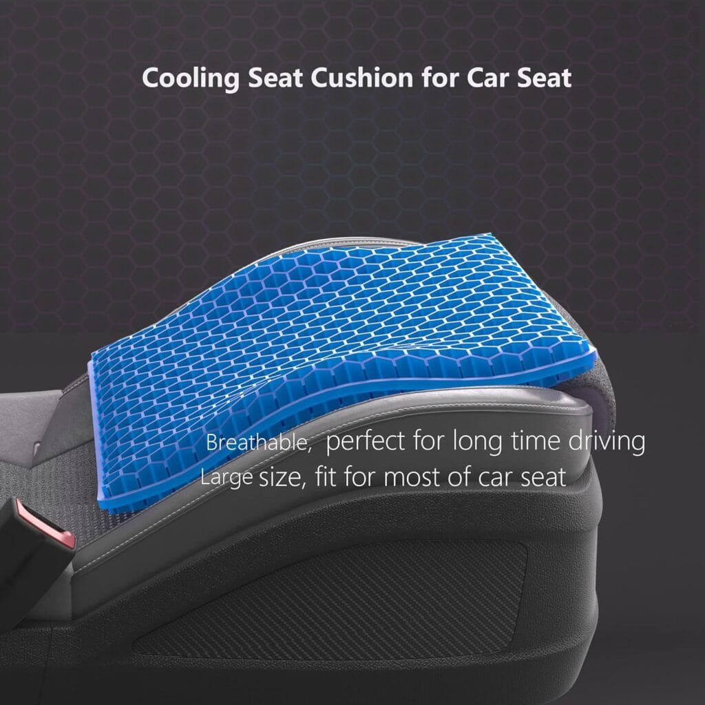 OSWCHIC Gel Seat Cushion Pressure Relief Double Layer Honeycomb Breathable Chair Cooling Pad for Car Driver Office Wheel Chair Tailbone Sciatic Nerve Spine Pain Relief