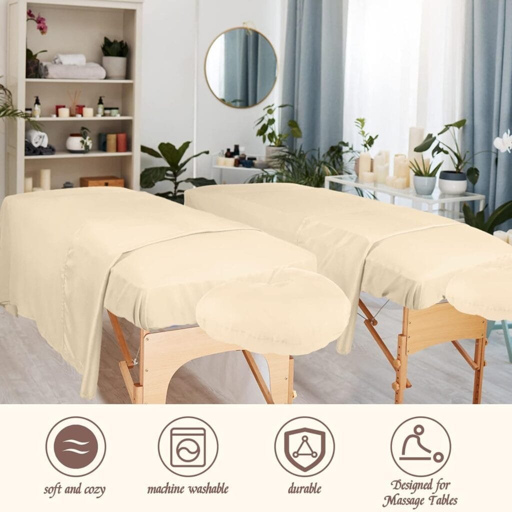 Oudain 8 Sets Soft Microfiber Massage Table Sheets Set 3 Piece Set Includes Massage Table Cover Massage Fitted Sheet and Massage Face Rest Cover for Massage Room (Natural)