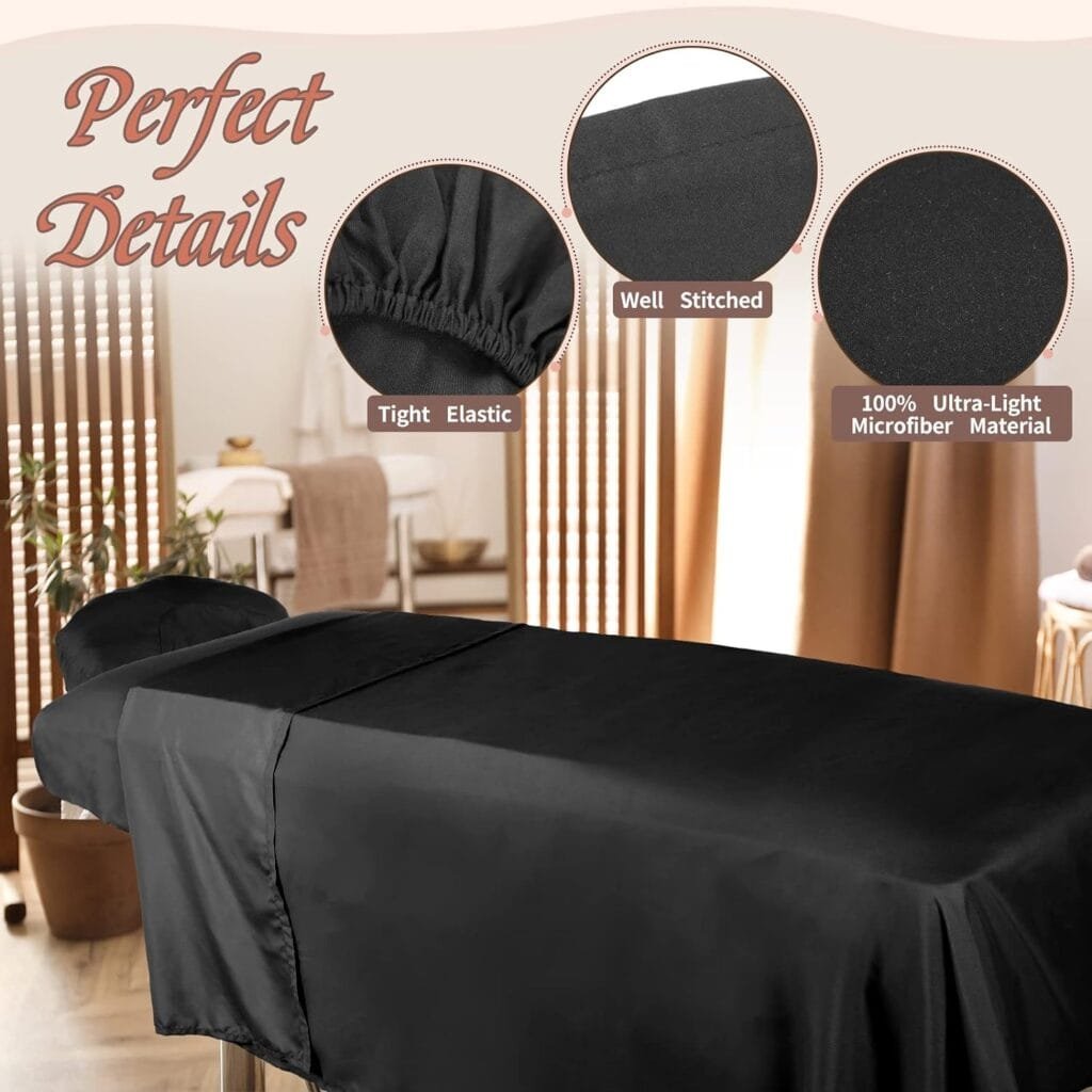 Oudain 8 Sets Soft Microfiber Massage Table Sheets Set 3 Piece Set Includes Massage Table Cover Massage Fitted Sheet and Massage Face Rest Cover for Massage Room (Natural)