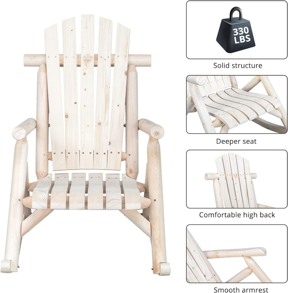 Outvita Wooden Rocking Chair Set of 2, Fir Log Adirondack Rocker, Outdoor Wood Accent Furniture Lounge Chairs for Garden Patio Backyard Porch (Natural Finish)