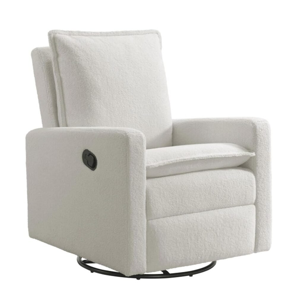 Oxford Baby Uptown Upholstered Swivel Glider and Recliner Nursery Chair, Boucle White