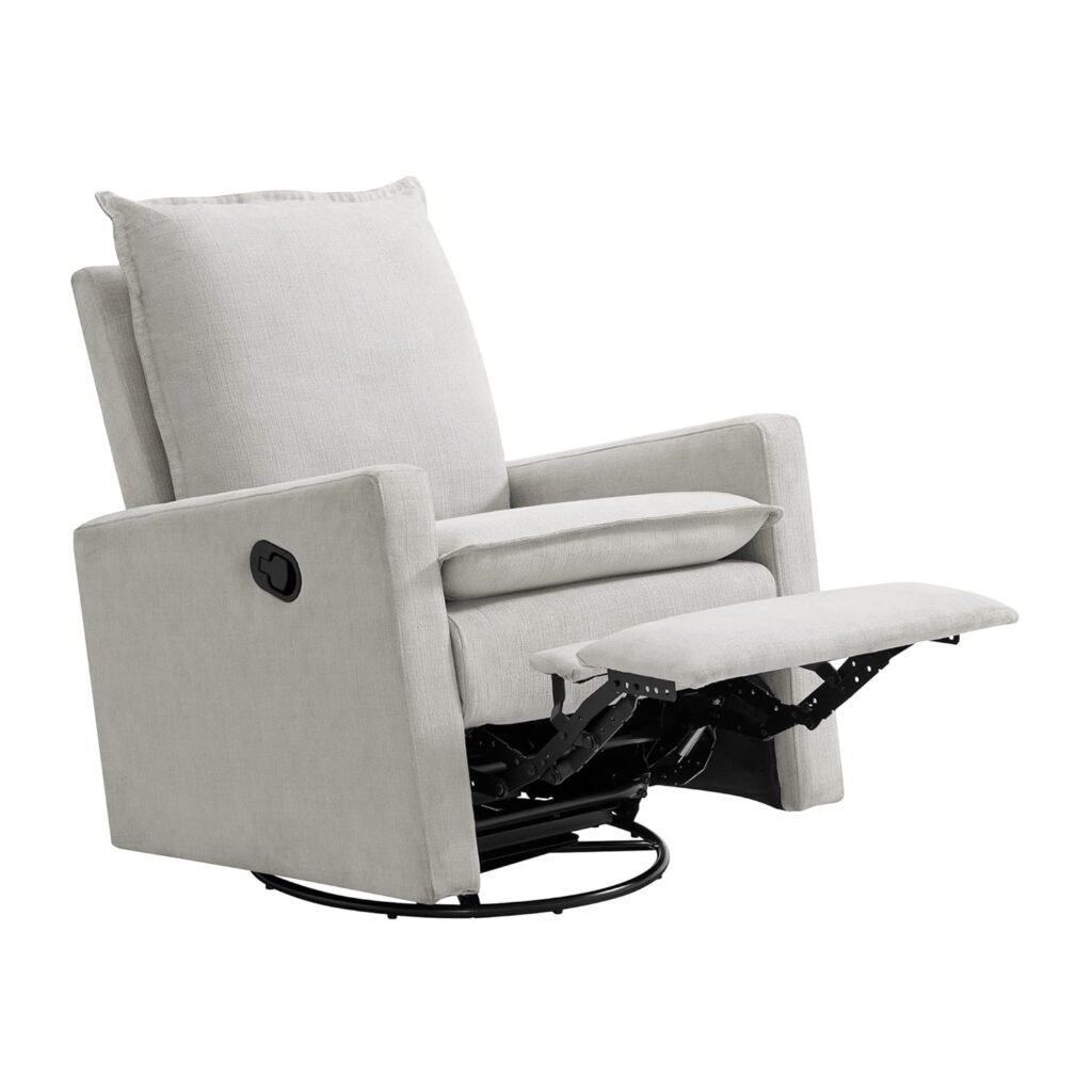 Oxford Baby Uptown Upholstered Swivel Glider and Recliner Nursery Chair, Boucle White