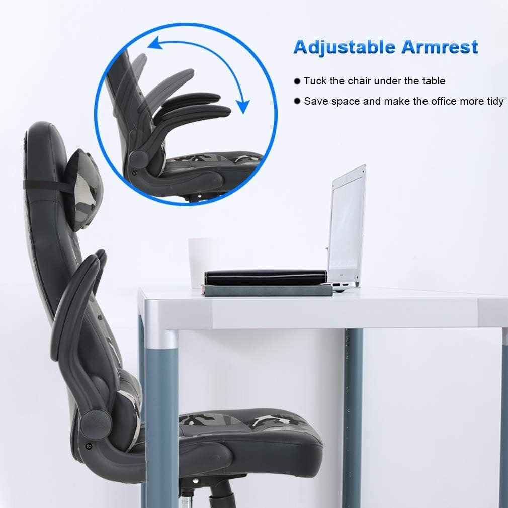 PC Gaming Chair Ergonomic Office Chair Cheap Desk Chair PU Leather Racing Chair Executive Swivel Rolling Computer Chair with Lumbar Support Flip Up Arms Headrest for Adults,Camo