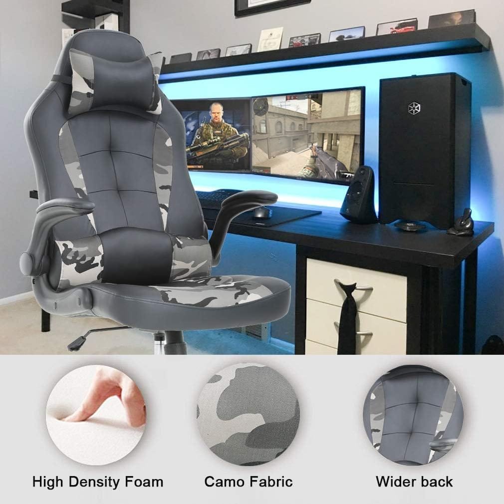 PC Gaming Chair Ergonomic Office Chair Cheap Desk Chair PU Leather Racing Chair Executive Swivel Rolling Computer Chair with Lumbar Support Flip Up Arms Headrest for Adults,Camo