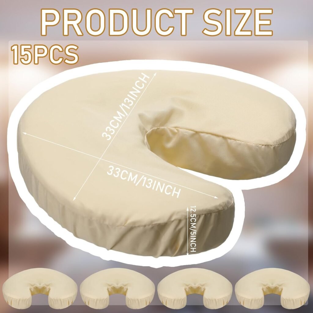 Peryiter 15 Pcs Microfiber Face Cradle Covers for Massage Table Face Rest Covers Fitted Massage Headrest Covers Durable Soft and Lightweight Face Cradle Pillow (Beige)