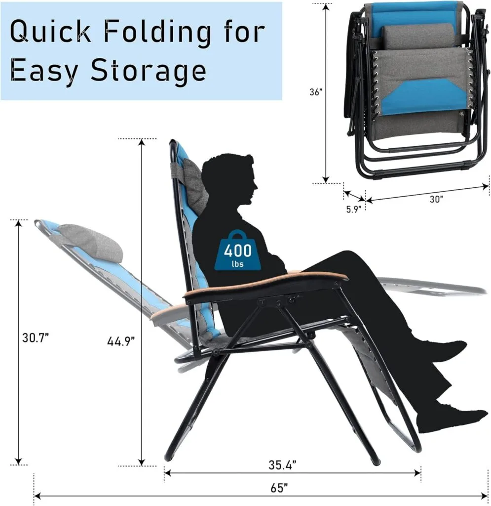 PHI VILLA Oversize XL Padded Zero Gravity Lounge Chair Wide Armrest Adjustable Recliner with Cup Holder, Support 400 LBS (Blue) PHI VILLA Oversize XL Padded Zero Gravity Lounge Chair Wide Armrest Adjustable Recliner with Cup Holder, Support 400 LBS (Blue)