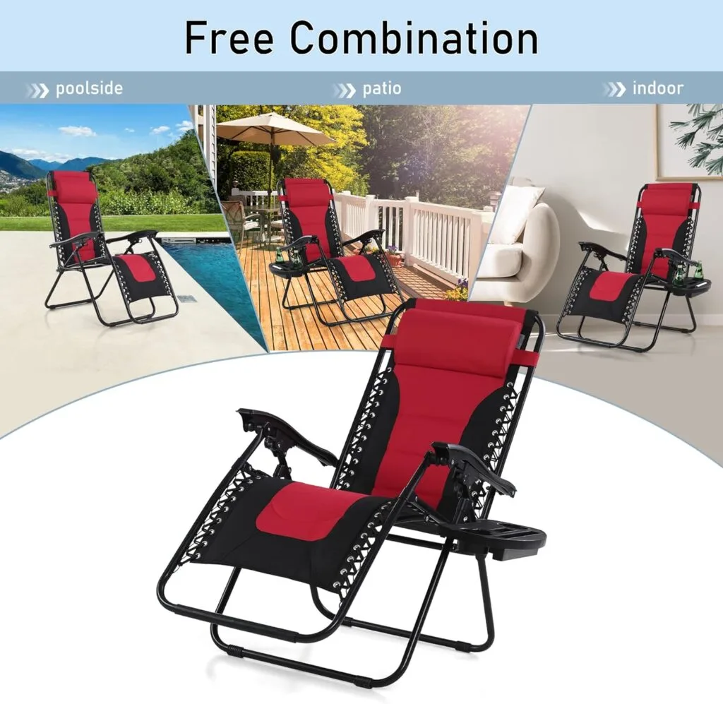 PHI VILLA Oversized Padded Zero Gravity Lounge Chair Folding Patio Recliner with Adjustable Headrest Cup Holder, Support 350 LBS (Blue) PHI VILLA Oversized Padded Zero Gravity Lounge Chair Folding Patio Recliner with Adjustable Headrest Cup Holder, Support 350 LBS (Blue)