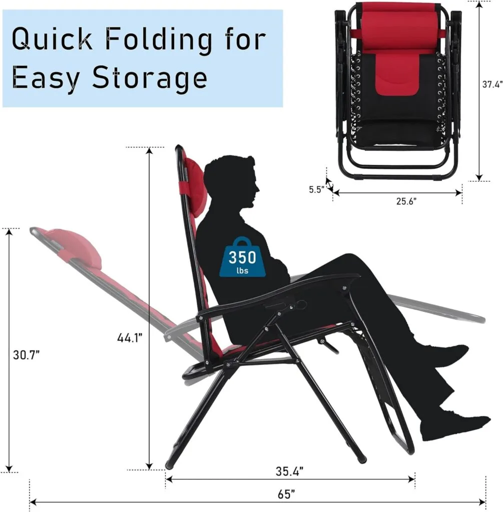 PHI VILLA Oversized Padded Zero Gravity Lounge Chair Folding Patio Recliner with Adjustable Headrest Cup Holder, Support 350 LBS (Blue) PHI VILLA Oversized Padded Zero Gravity Lounge Chair Folding Patio Recliner with Adjustable Headrest Cup Holder, Support 350 LBS (Blue)