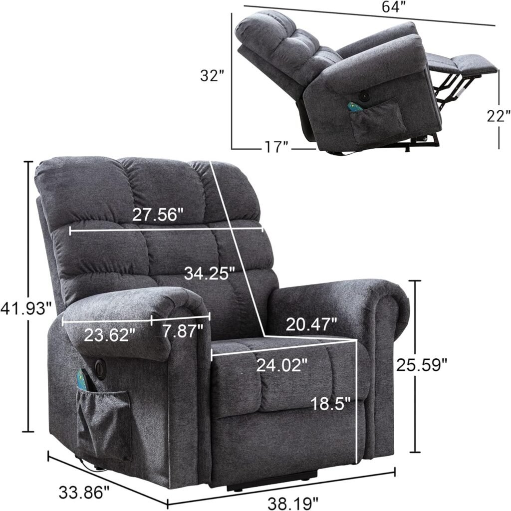 Phoenix Home Power Lift Chair for Elderly, Leather Electric Living Room Recliner, Light Grey