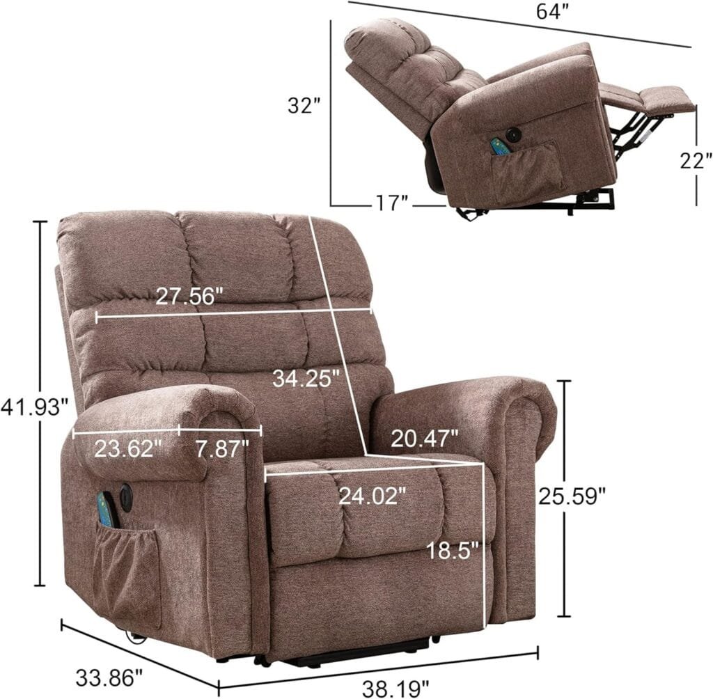 Phoenix Home Power Lift Chair for Elderly, Leather Electric Living Room Recliner, Light Grey