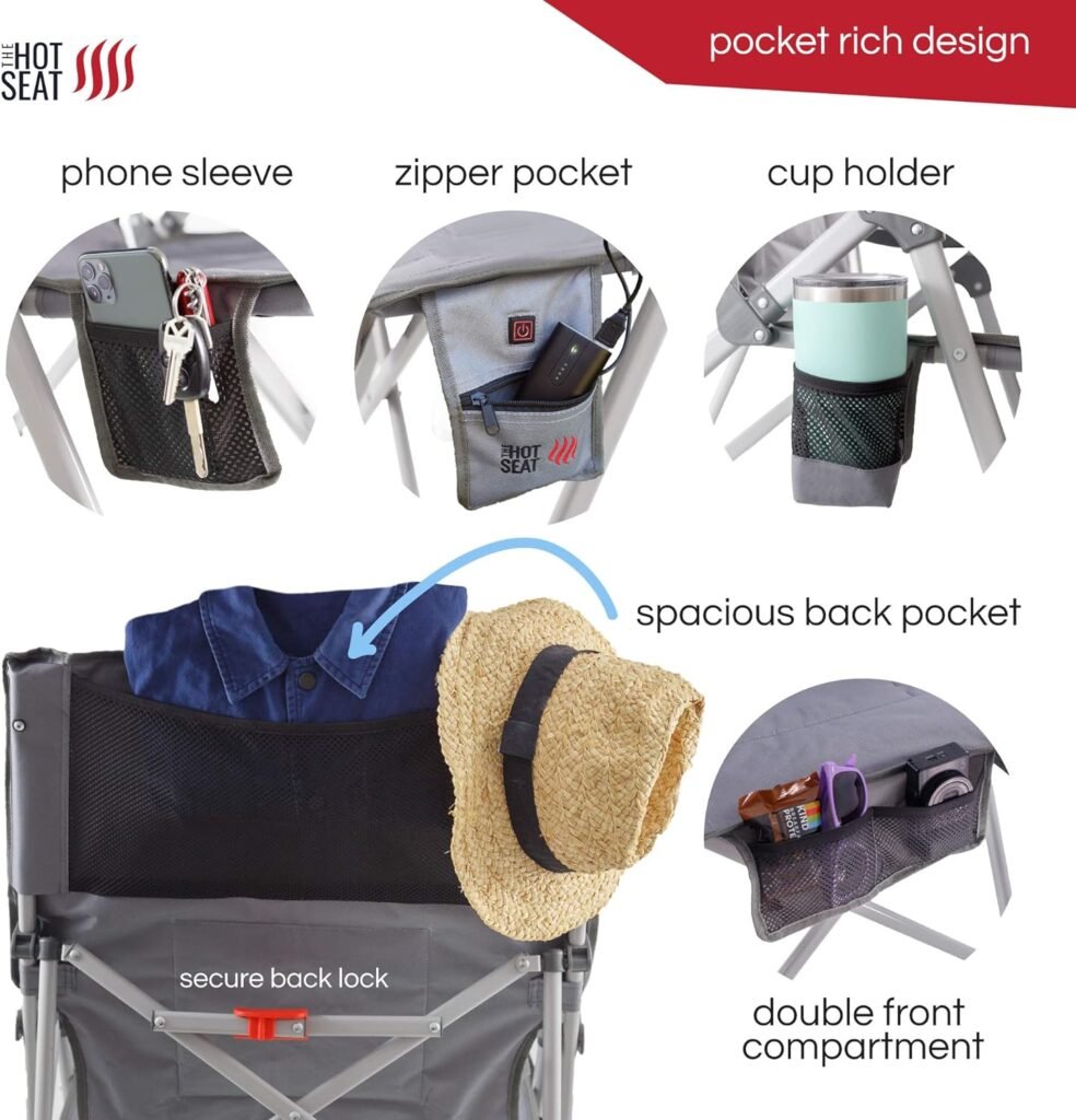 POP Design The Hot Seat, USB Heated Portable Camping Chair, Perfect for Outdoor, Sports, Beach, or Picnics. (Battery Pack Not Included)