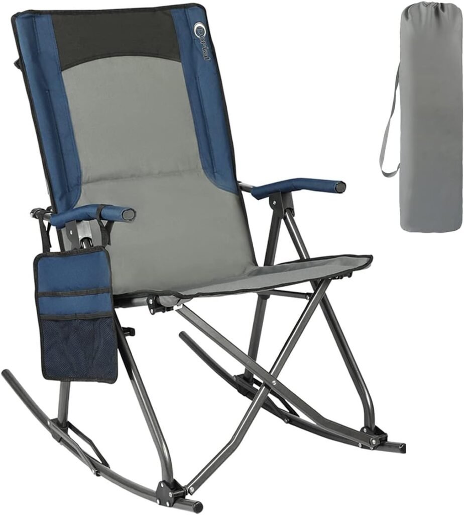 PORTAL Rocking Camping Chair Folding Portable Rocker Outdoor with Cup Holder for Patio, Lawn, Camp, RV, Support 300 lbs