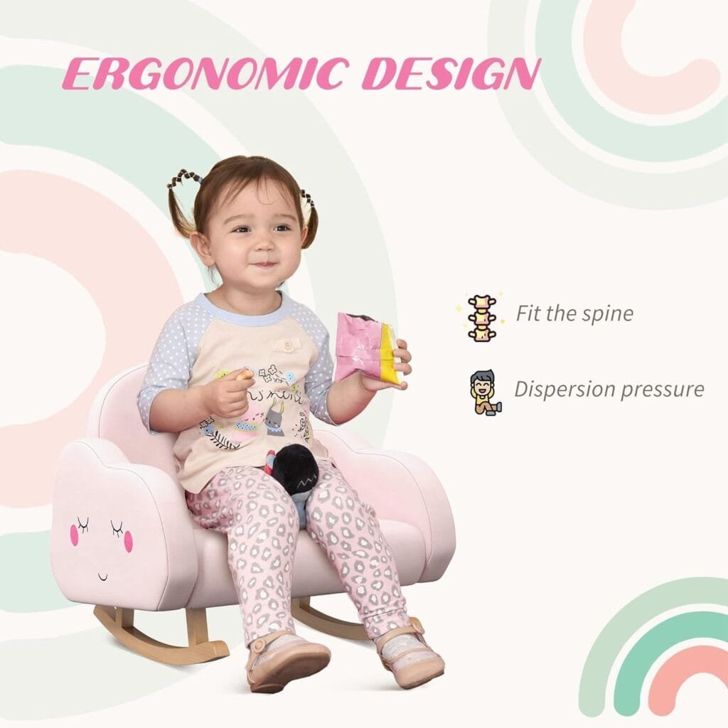 Qaba Kids Rocking Chair, Cloud Shaped Children Rocker Armchair for Nursery Playroom Preschool, with Solid Wood Legs, Anti-Tipping Design, for 1.5-5 Years, Pink