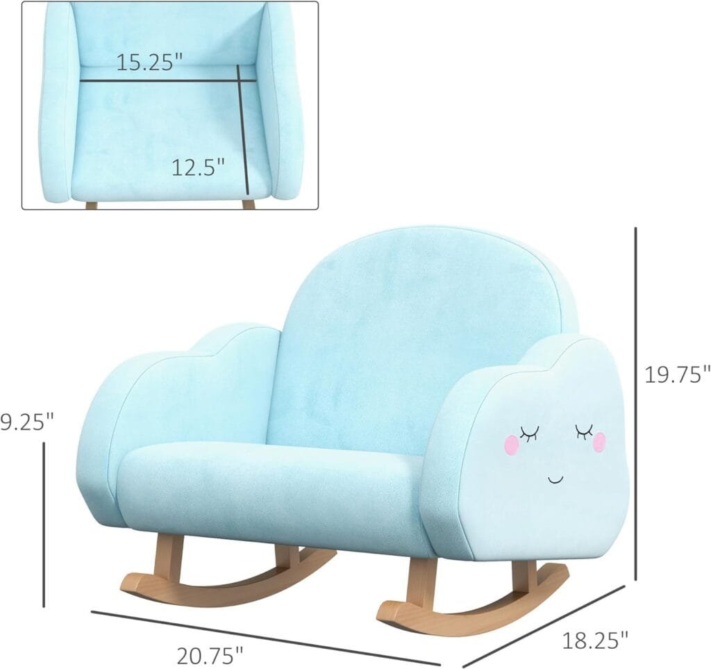 Qaba Kids Rocking Chair, Cloud Shaped Children Rocker Armchair for Nursery Playroom Preschool, with Solid Wood Legs, Anti-Tipping Design, for 1.5-5 Years, Pink