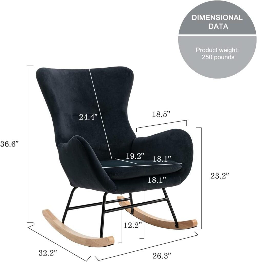 Qtivii Modern Rocking Chair, Comfy Uplostered Accent Chair with High Backrest and Armrests, Rocker Glider Chair for Nursery(Black)