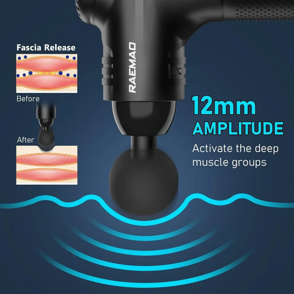 RAEMAO Massage Gun Deep Tissue, Back Massage Gun for Athletes for Pain Relief Attaching 10 PCS Specialized Replacement Heads, Percussion Massager with 10 Speeds  LED Screen, Carbon