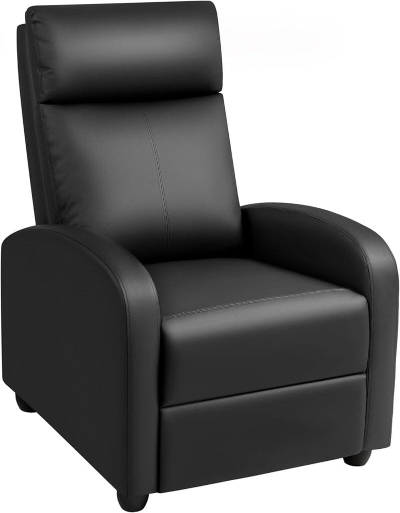 Rankok Recliner Chair Modern PU Leather Reclining Chair Ergonomic Adjustable Recliner for Living Room Home Theater Seating Single Sofa (Black)