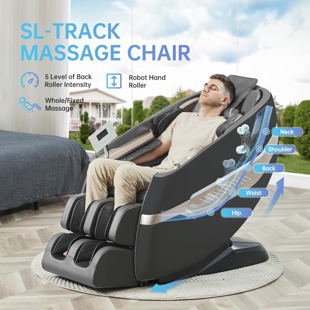 Real Relax 2023 Massage Chair, SL Track Full Body Zero Gravity Massage Chair Recliner with 18 Modes Yoga Stretch Blurtooth Heating APP Control, Favor 09 Black