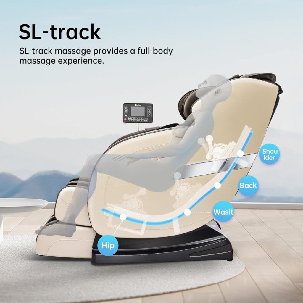 Real Relax 2023 Massage Chair, Zero Gravity SL-Track Shiatsu Massage Recliner Chair with Heat Body Scan Bluetooth Foot Roller APP Controller, Favor 05 Brown and Khaki