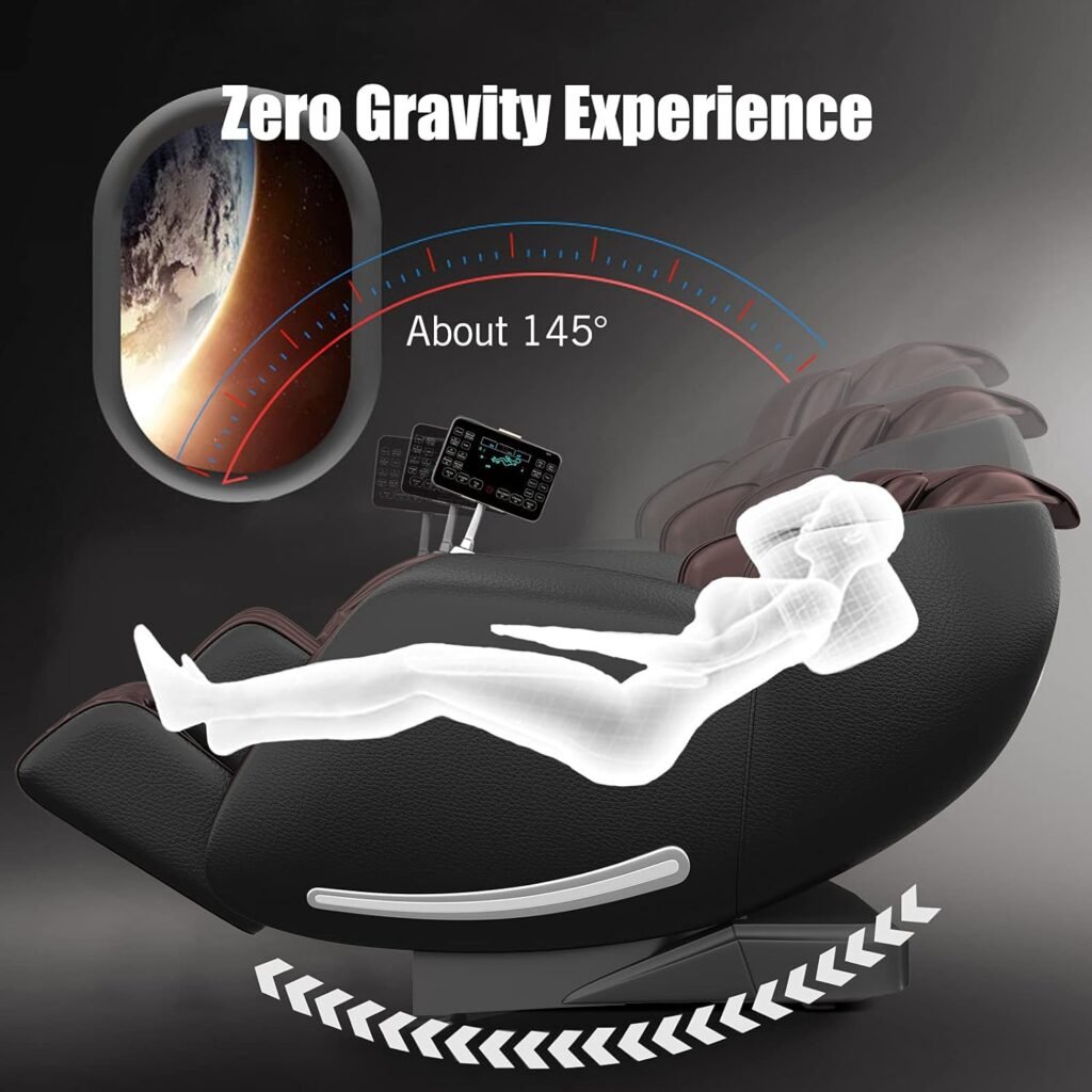 Real Relax Massage Chair Full Body Zero Gravity SL-Track Shiatsu Recliner with Heat Bluetooth Foot Roller Favor 06, 57.48D x 28.34W x 42.12H Inch, Brown