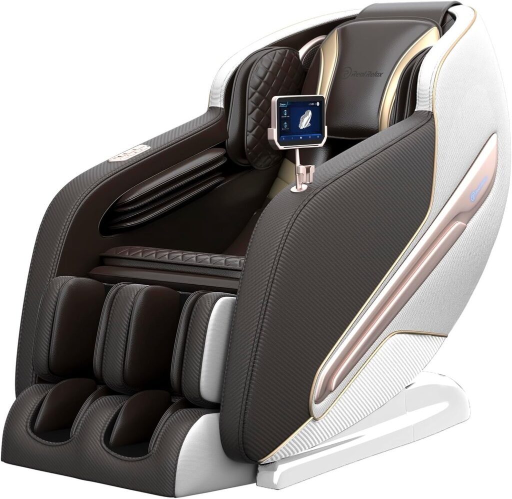 Real Relax PS6000 Massage Chair Zero Gravity Full Body SL Track Shiatsu with Handrail Shortcut Key Heat Foot Roller, 58.3D x 31.5W x 61.5H in, Brown