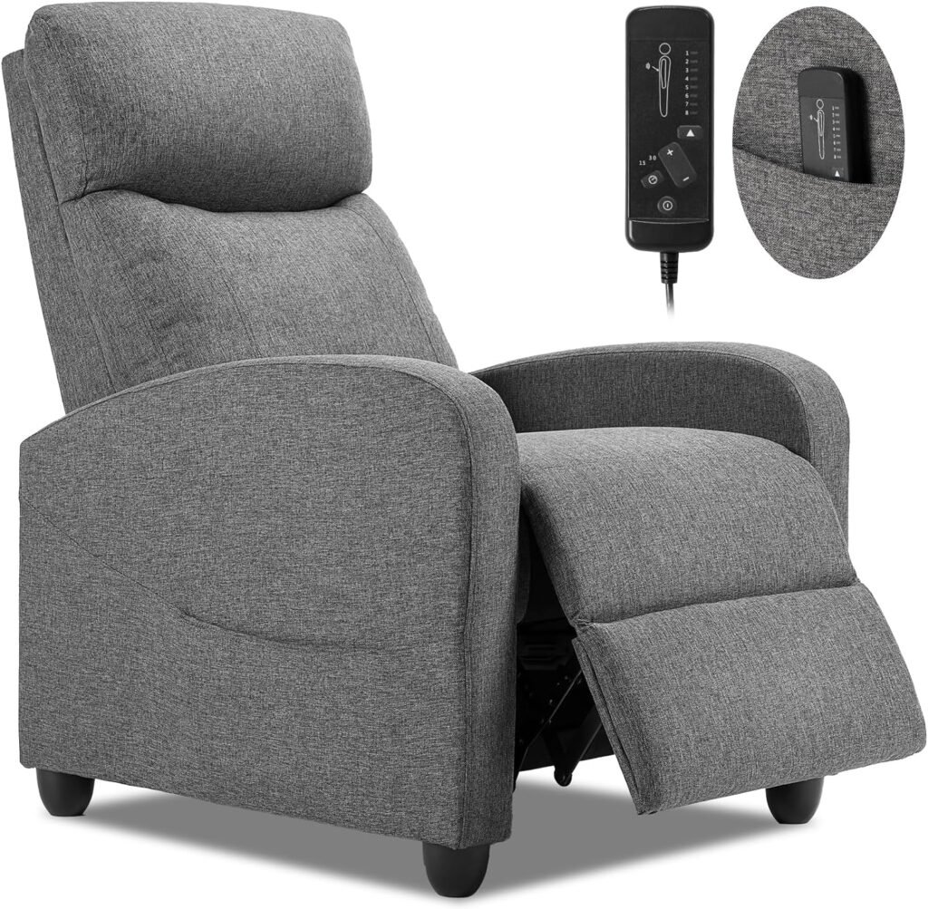 Recliner Chair for Adults, Massage Reclining Chair for Living Room, Adjustable Modern Recliners Chair, Home Theater Seating Single Sofa Recliner with PU Leather Padded Seat Backrest (Black)