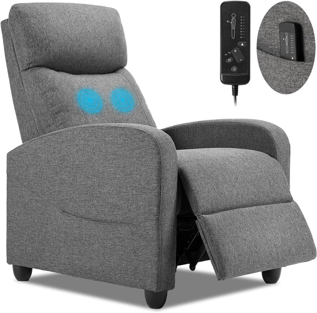 Recliner Chair for Adults, Massage Reclining Chair for Living Room, Adjustable Modern Recliners Chair, Home Theater Seating Single Sofa Recliner with Padded Seat Backrest (Light Grey)