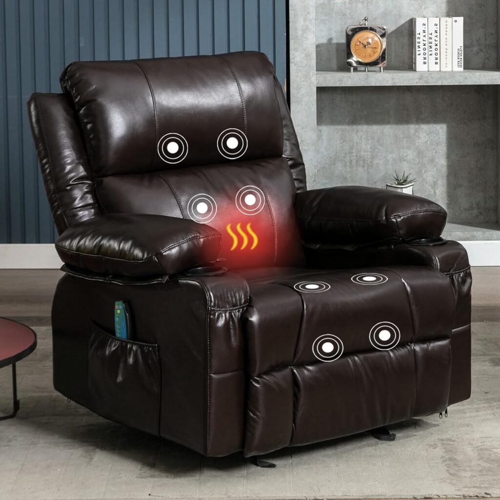 Recliner Chair Rocking Chairs for Adults Oversized with 2 Cup Holders, USB Charge Port Soft Features a Manual Massage and Heat