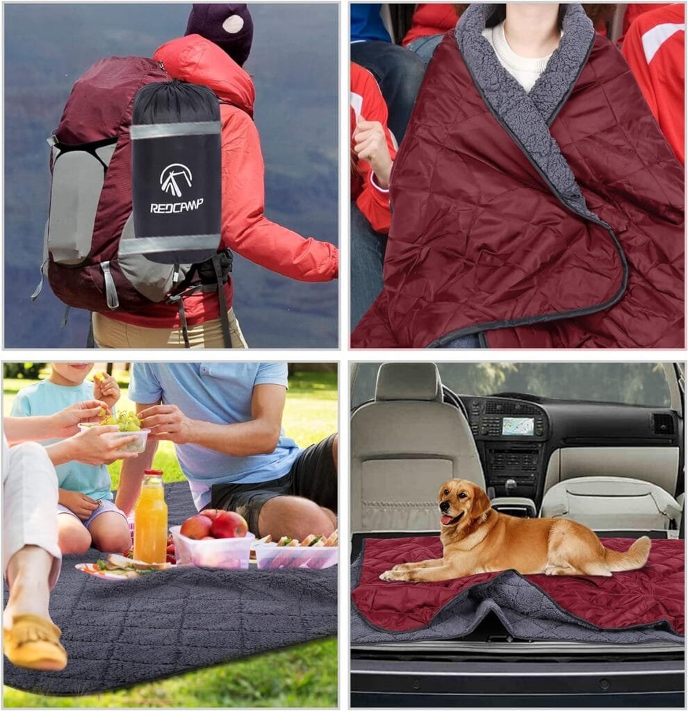 REDCAMP Large Camping Blanket with Sherpa Lining, Cold Weather Warm Outdoor Blanket Windproof for Camping Stadium, Machine Washable 59x 79