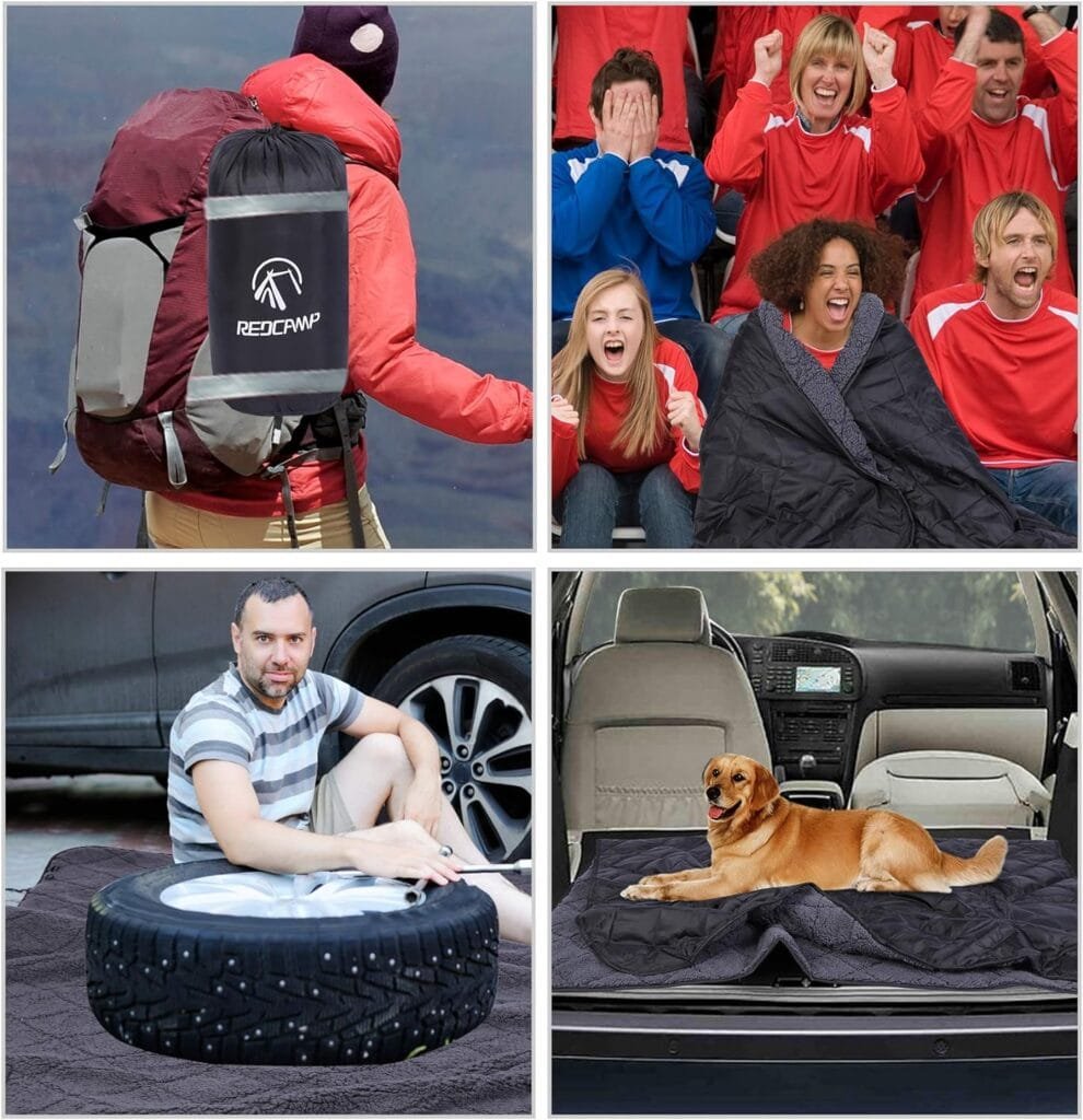 REDCAMP Large Camping Blanket with Sherpa Lining, Cold Weather Warm Outdoor Blanket Windproof for Camping Stadium, Machine Washable 59x 79