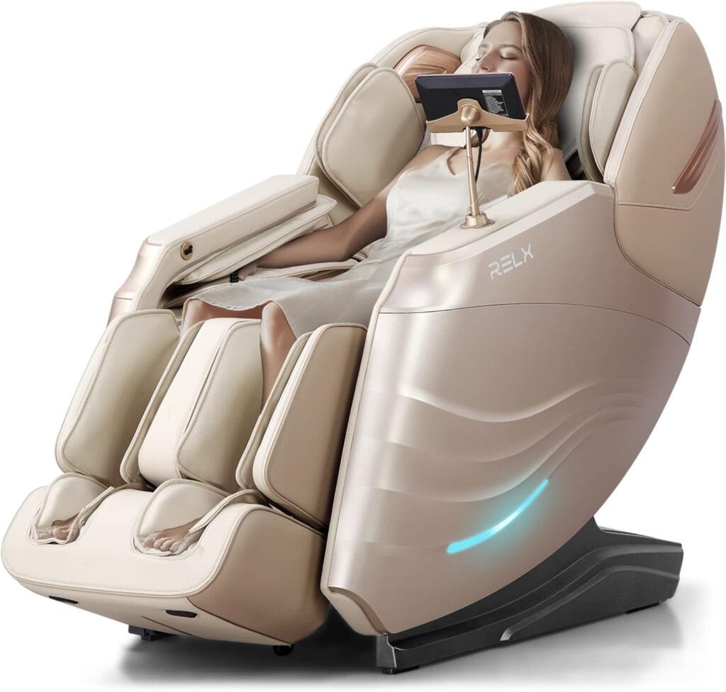 RELX Massage Chair Full Body Zero Gravity SL-Track Shiatsu Massage Chair, 12 Modes, Airbag Massage, with Yoga Stretch, Foot Massage, AI Control (Cream)