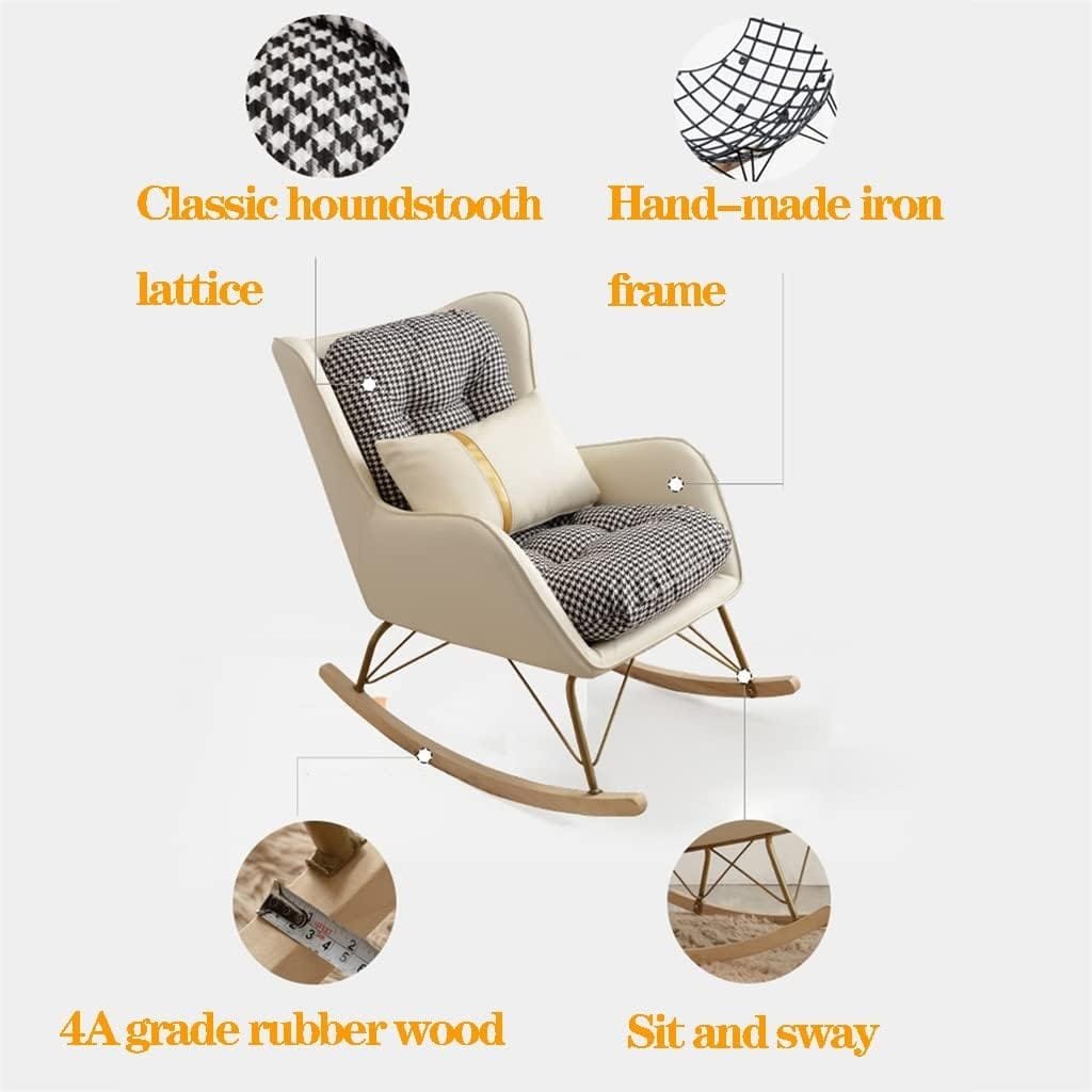 RILOOP Rocking Chair Upholstered Glider Rocker Accent Chair with Lumbar Pillow and Ottoman,Indoor Baby Chair Comfy Armchair Mid-Century Chair for Mom/Brown