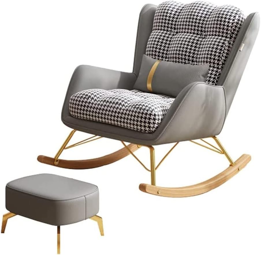 RILOOP Rocking Chair Upholstered Glider Rocker Accent Chair with Lumbar Pillow and Ottoman,Indoor Baby Chair Comfy Armchair Mid-Century Chair for Mom/Brown