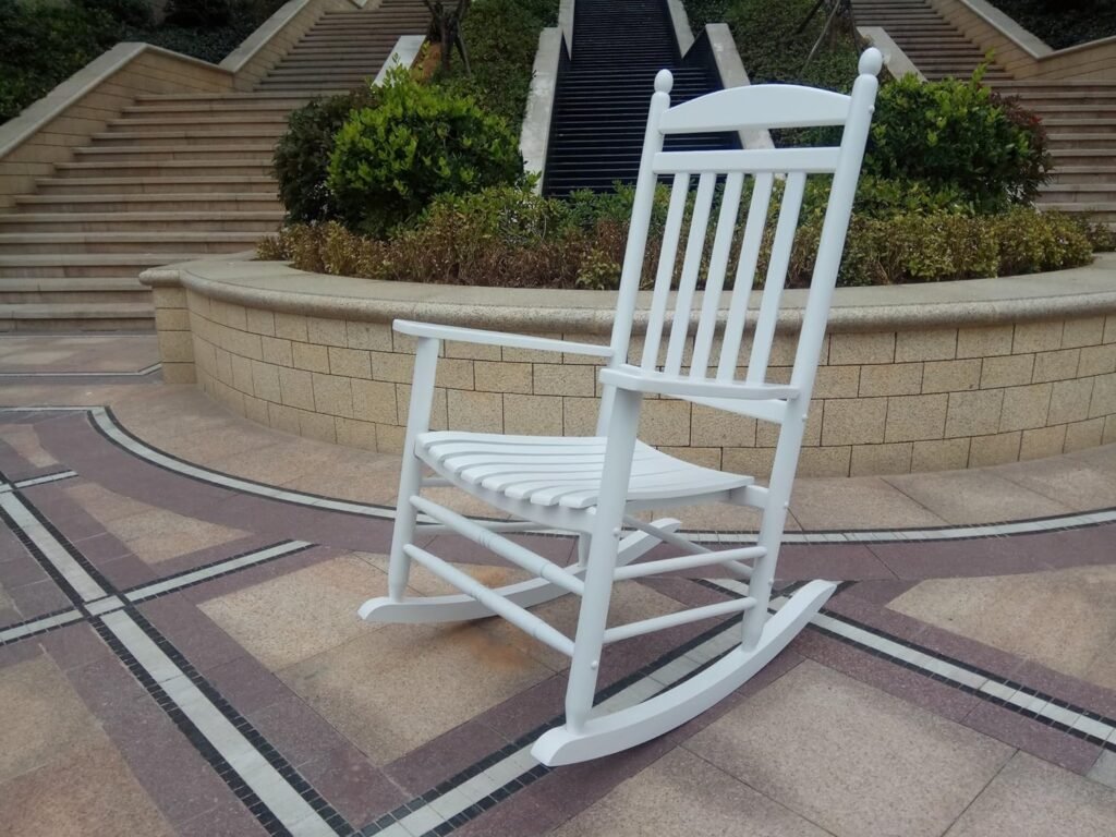 Rocking Rocker-A040WT White Wood Porch Rocker/Outdoor Rocking Chair -Easy to Assemble-Comfortable Size-Outdoor or Indoor Use