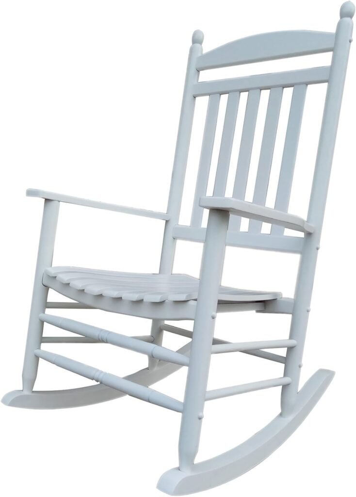 Rocking Rocker-A040WT White Wood Porch Rocker/Outdoor Rocking Chair -Easy to Assemble-Comfortable Size-Outdoor or Indoor Use