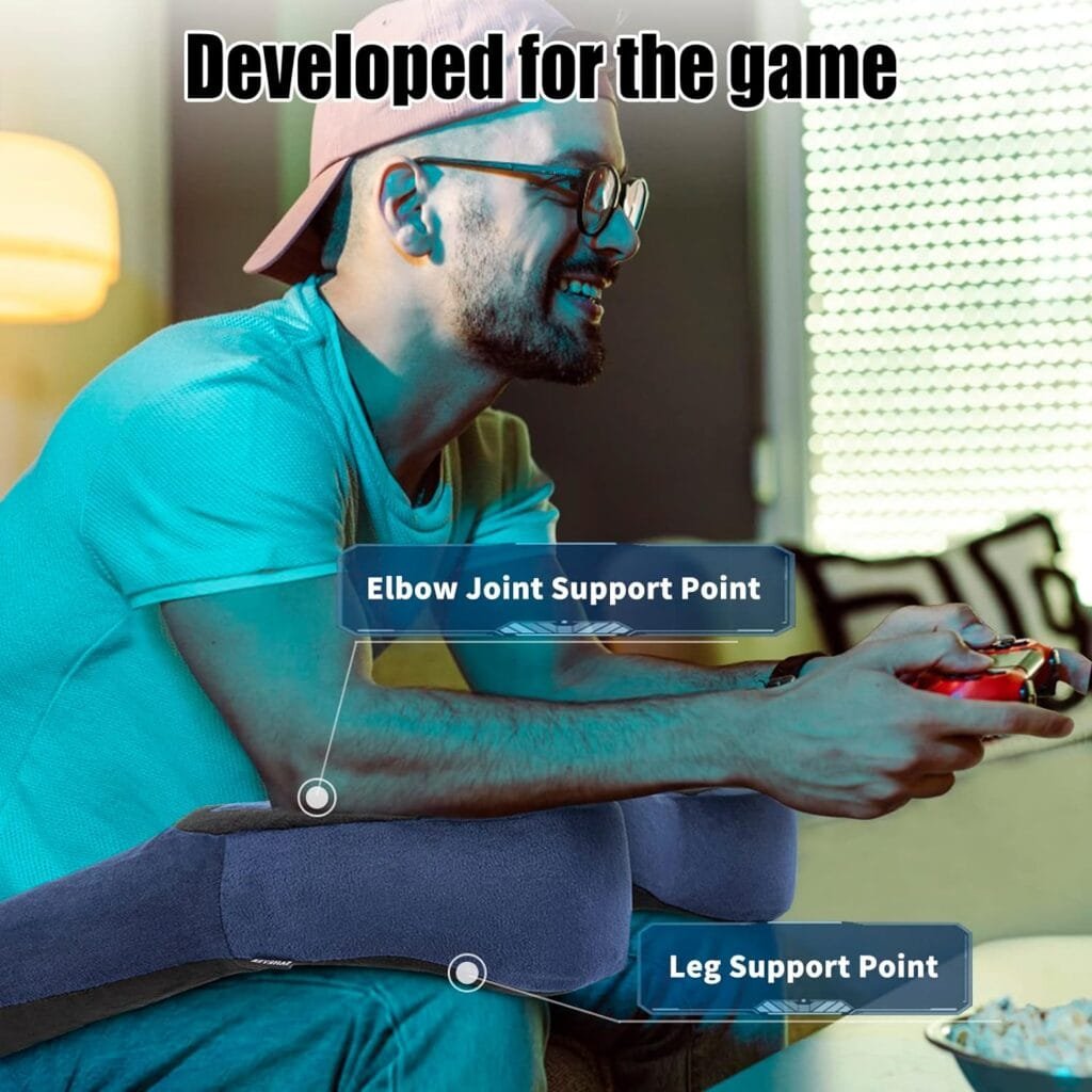 SAHEYER Memory Foam Gaming Pillow, 2 in 1 Plush Side Sleeper Neck Pillow for Elbow Pain Relief, Video Game Controller Pillow for Teen Boyfriend Gamer/Sofa Couch/Computer Chair/Play Station/Bed/Reading