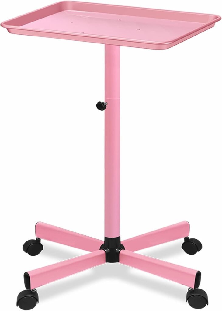 Salon Tray on Wheels-Height Adjustable Color Tray-Salon Service Tray-Pink Salon Rolling Tray