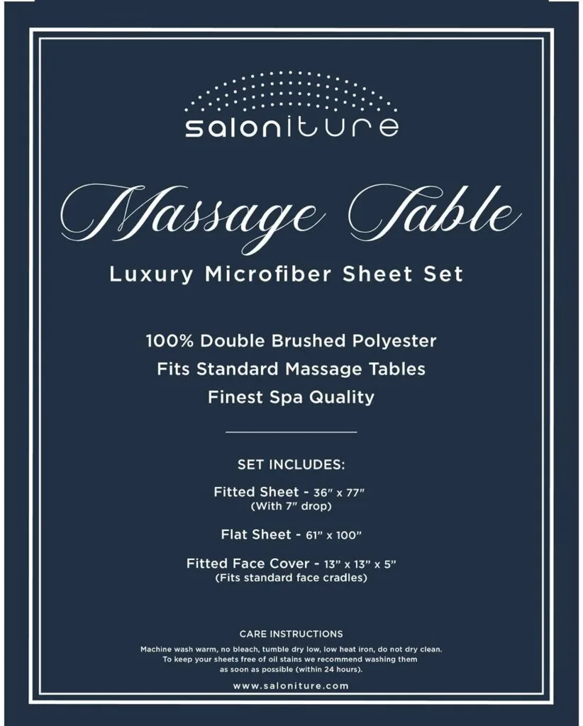 Saloniture 3-Piece Microfiber Massage Table Sheet Set - Premium Facial Bed Cover - Includes Flat and Fitted Sheets with Face Cradle Cover - Natural