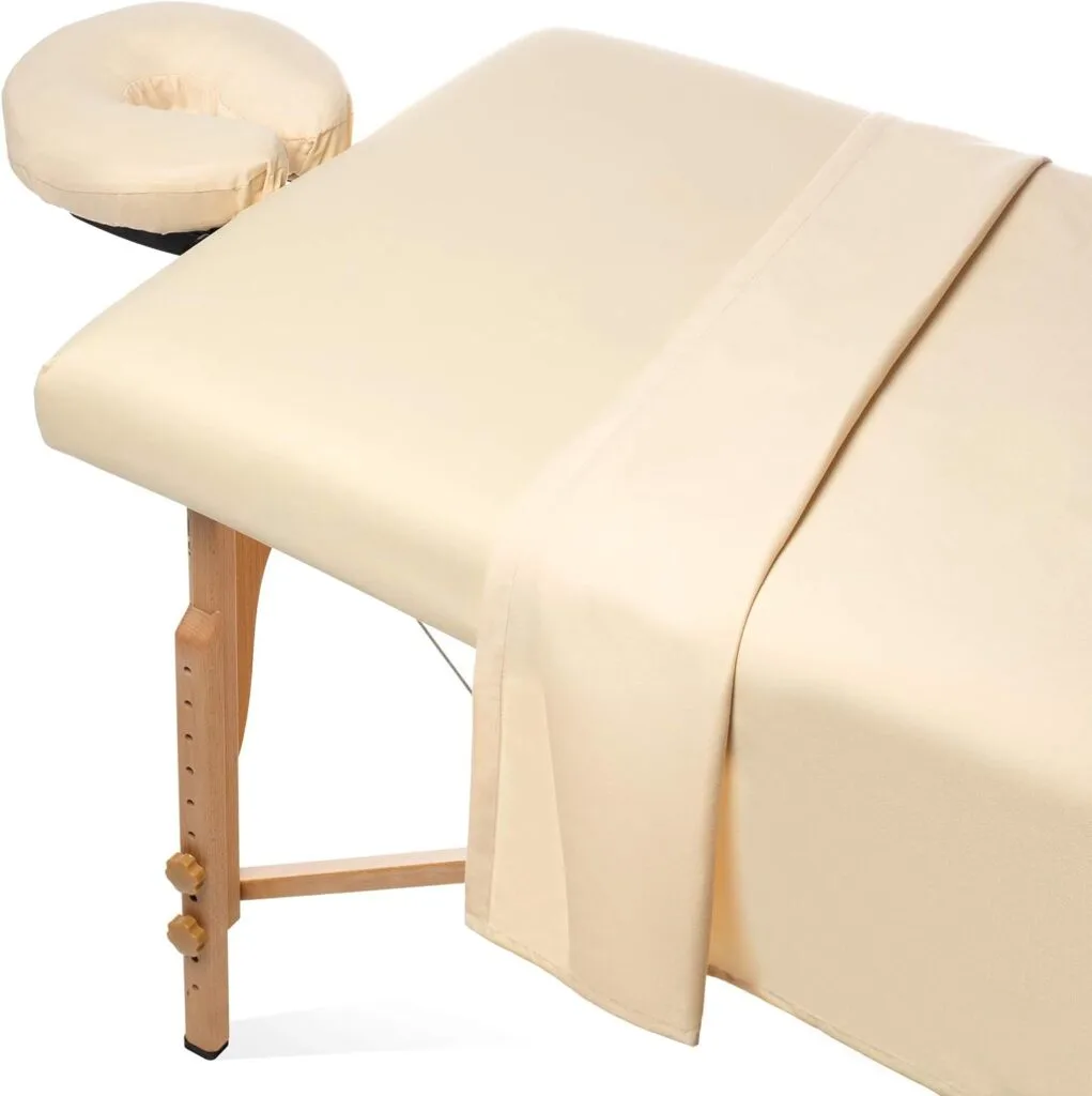 Saloniture 3-Piece Microfiber Massage Table Sheet Set - Premium Facial Bed Cover - Includes Flat and Fitted Sheets with Face Cradle Cover - Natural