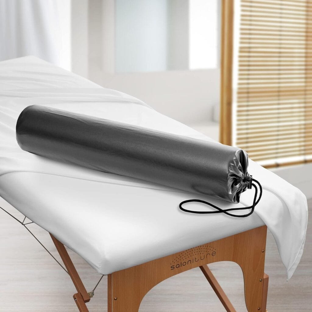 Saloniture Waterproof Cylinder Pillow Case Cover for Massage Table Bolsters - 30 x 6 Inch with Drawstring Closure, Black