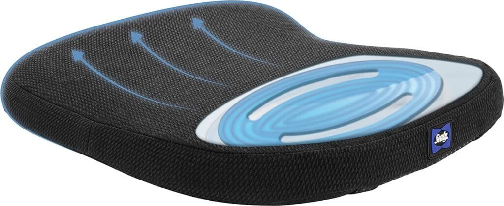 Sealy - Slim Seat Cushion with Cooling Gel - Premium Memory Foam for Comfortable Seating, Contoured Support, Breathable Cover, Non-Slip Bottom, Machine Washable - Perfect for Home, Office, or Car